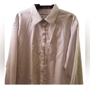 Jhane Barnes Men's Dress Shirt Gray White Long Sleeve 17.5 34/35 Stripes